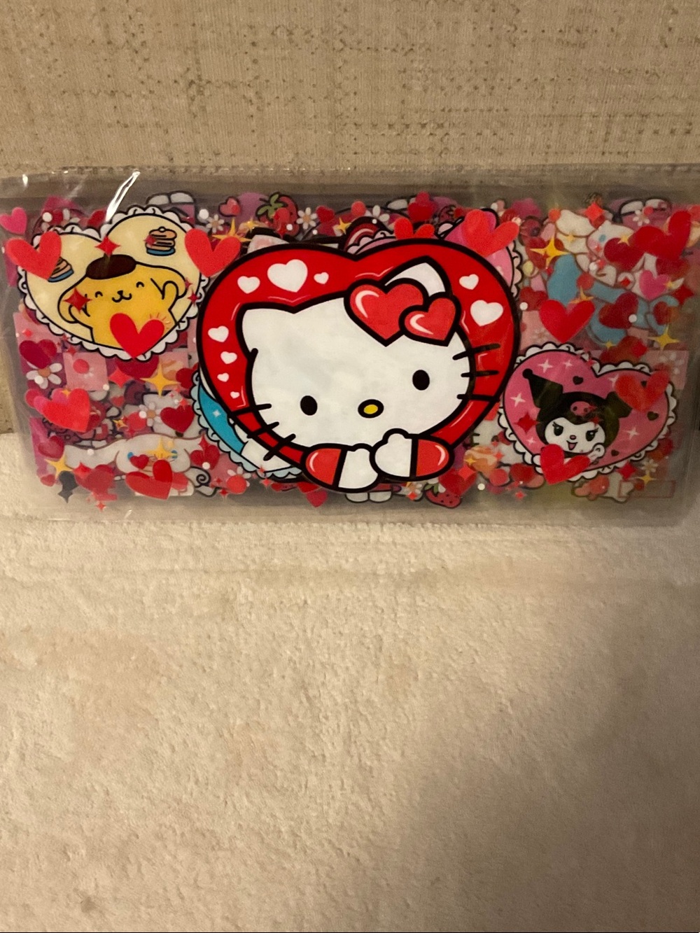Hello Kitty Clear Pencil Pouch with Red Heart Accents